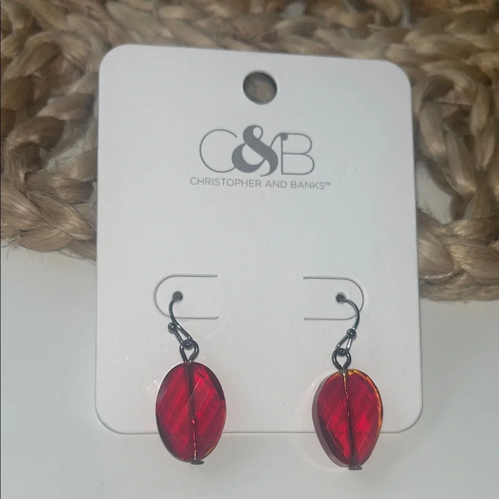 Christopher & Banks Red Bead Faceted Drop Earrings #boho #indie
